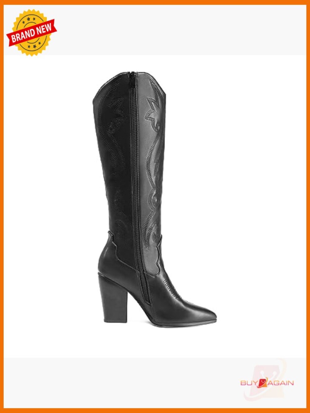 Cowboy Boots - Knee High Chunky Heel Pointed Toe Embroidered Western Boots - Picture 3 of 7